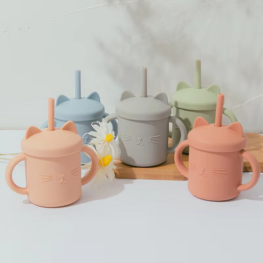 Cute Baby Silicone Sippy Cup with Easy Grip Handles - Hehif