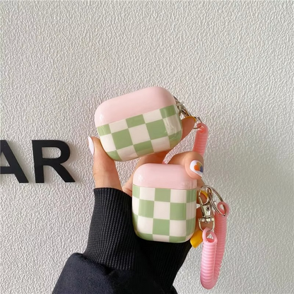 Glittery Grid AirPods Cover with Sparkle Chain Strap