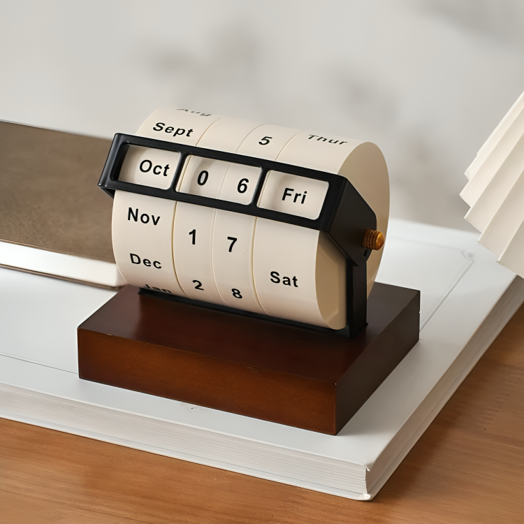 Classic Wooden Flip Calendar Desk Organizer - Hehif