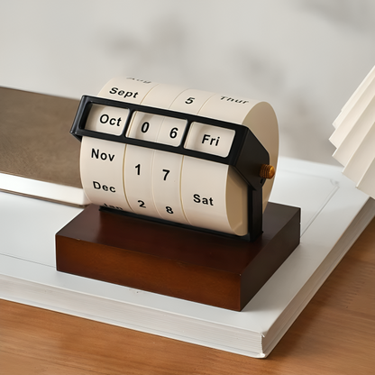 Classic Wooden Flip Calendar Desk Organizer - Hehif