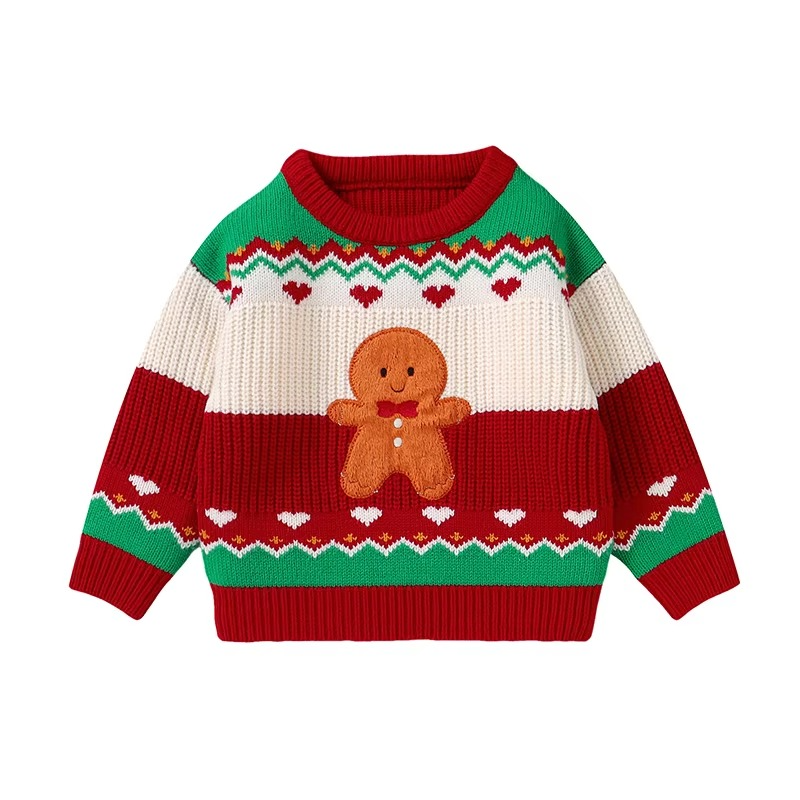 Kids Festive Holiday Sweater Gingerbread Knit Top - Hehif