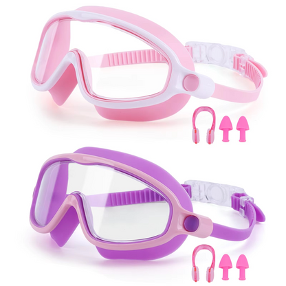 2-Pack Clear Vision Swim Goggles with Earplugs