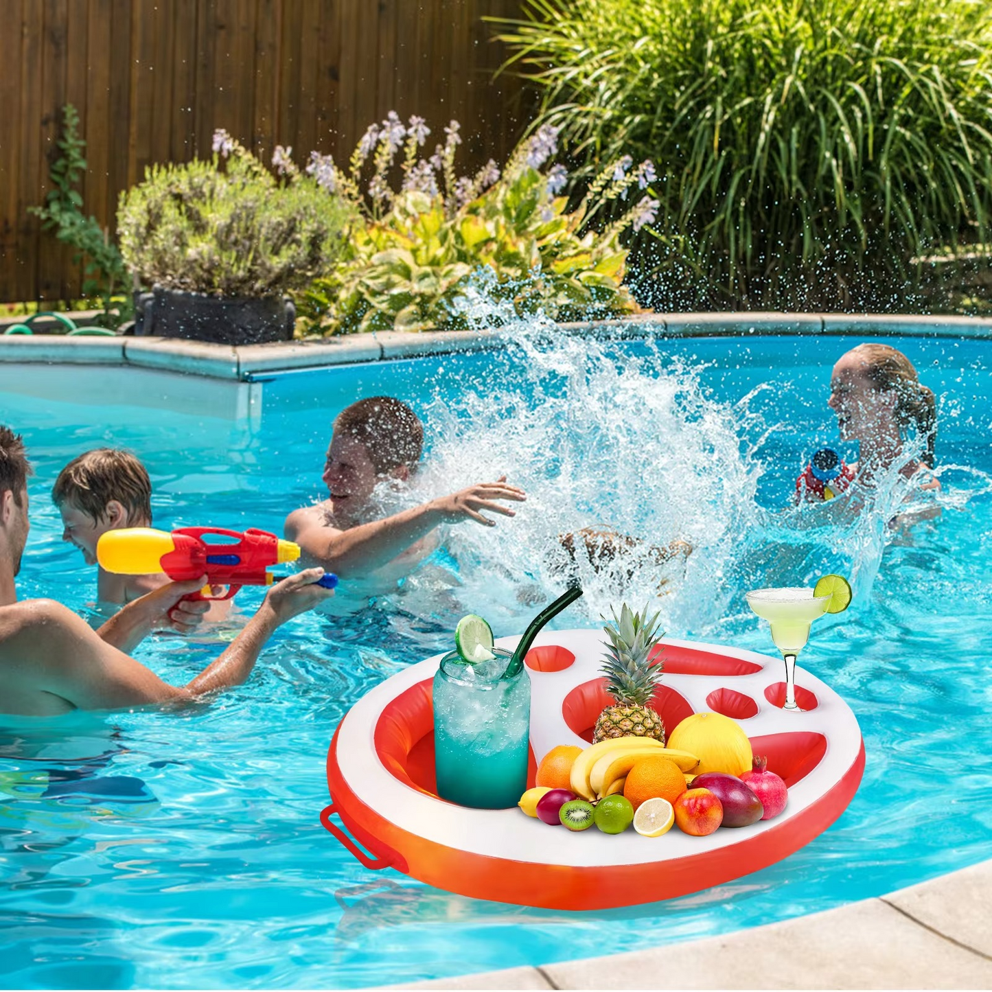 Floating Pool Bar with Cup Holders and Tray