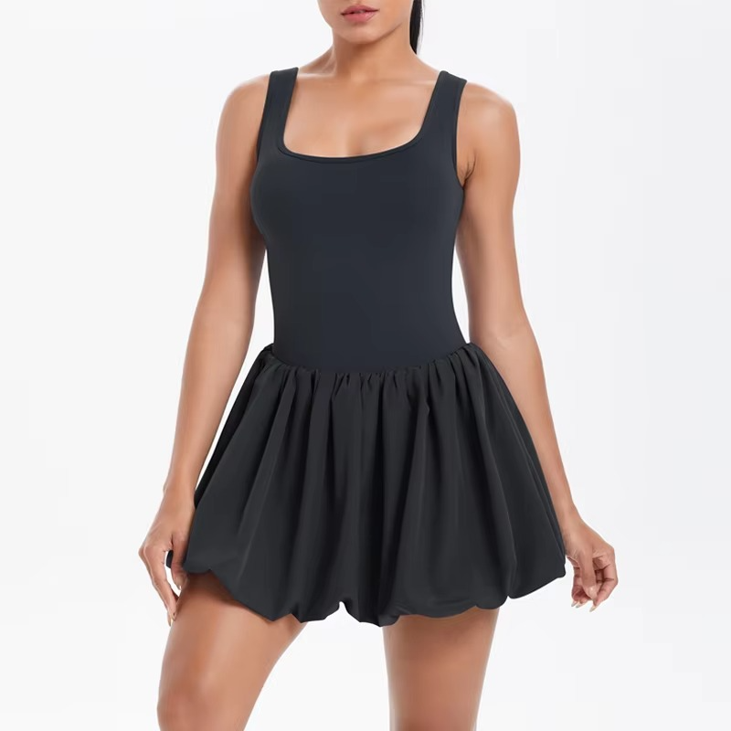 Women's Breathable Athletic Tennis Dress with Built-In Skirt