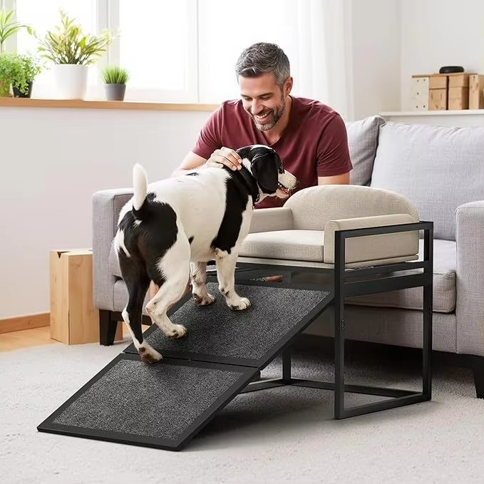 Sturdy Wooden Pet Stair with Easy Step Ramp - Hehif