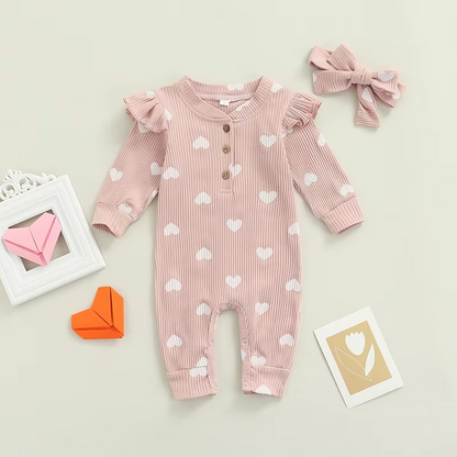 Adorable Infant Girls Heart Print Jumpsuit Set