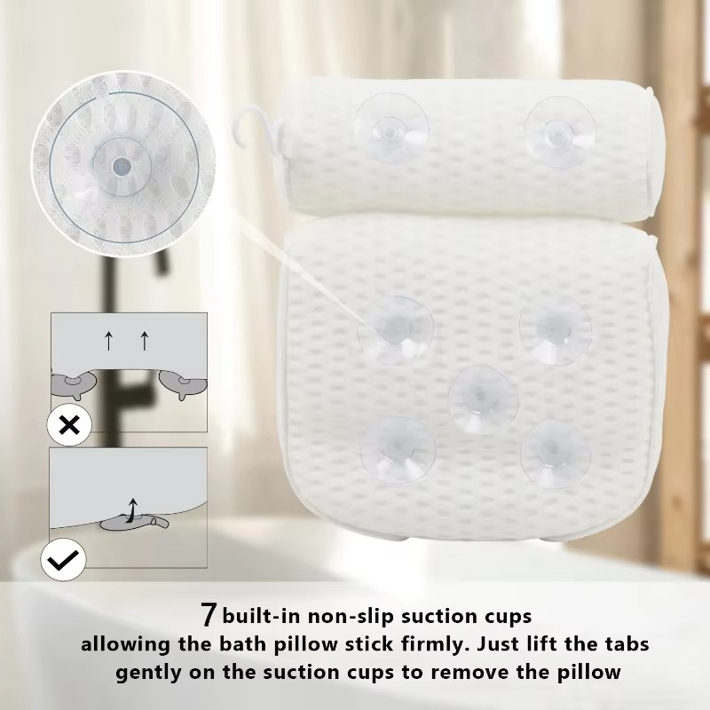 Comfortable Bath Pillow with Breathable Mesh for Head Support
