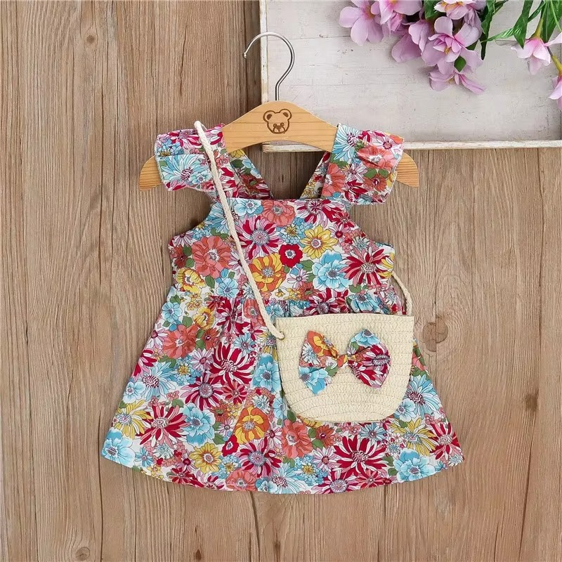 Cute Girl's Floral Ruffle Sundress with Free Purse - Hehif