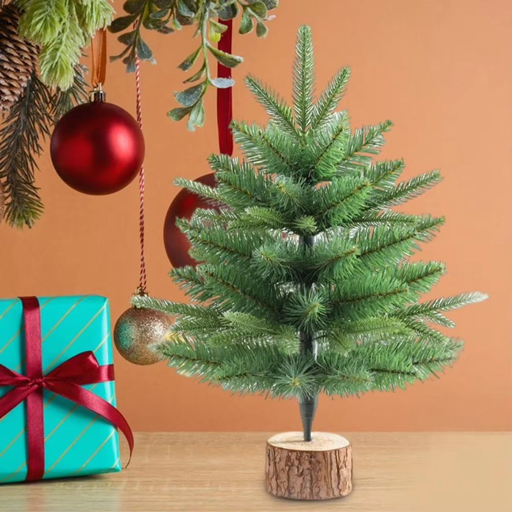 Small Authentic Tabletop Pine Christmas Tree with Wood Stand