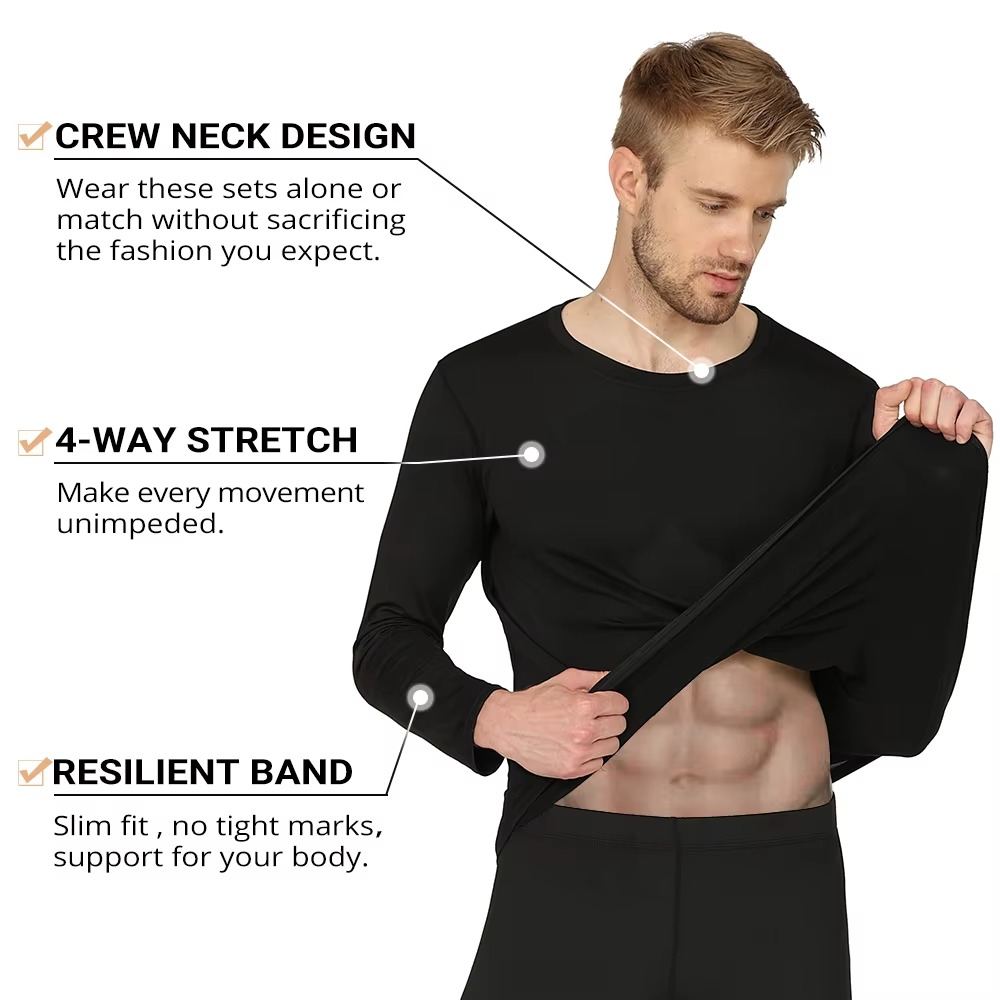 Warm Thermal Underwear Set for Men Base Layer Top Bottom