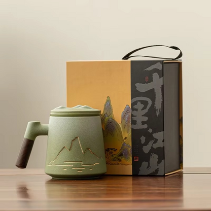 Big Ceramic Tea Mug with Strainer and Lid - Hehif