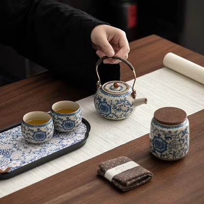 Traditional Chinese Tea Set for Two with Wooden Tray