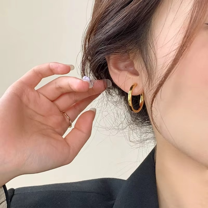 Simple Silver Large Circle Earrings for Women - Hehif