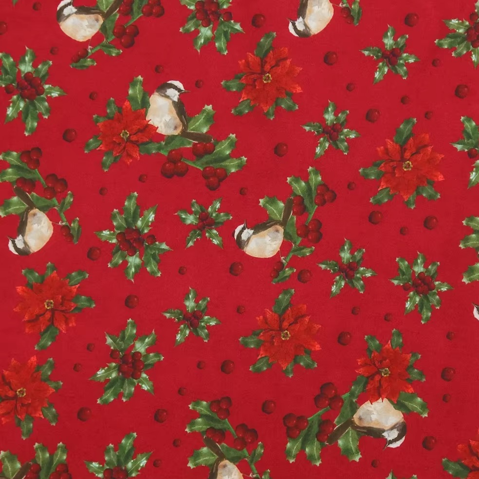 Festive Winter Bird Printed Quilting Fabric