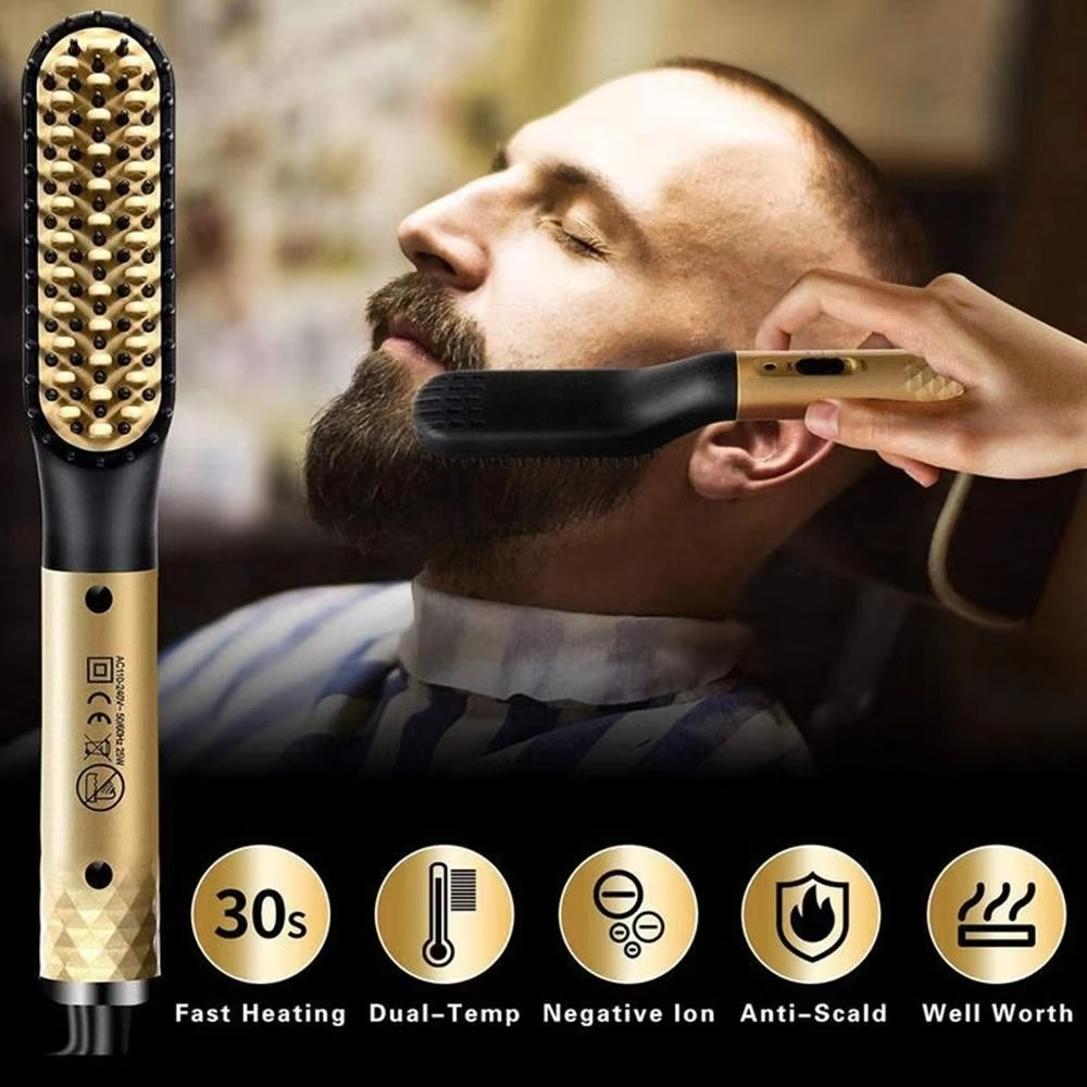 Compact Ceramic Beard Straightener Brush