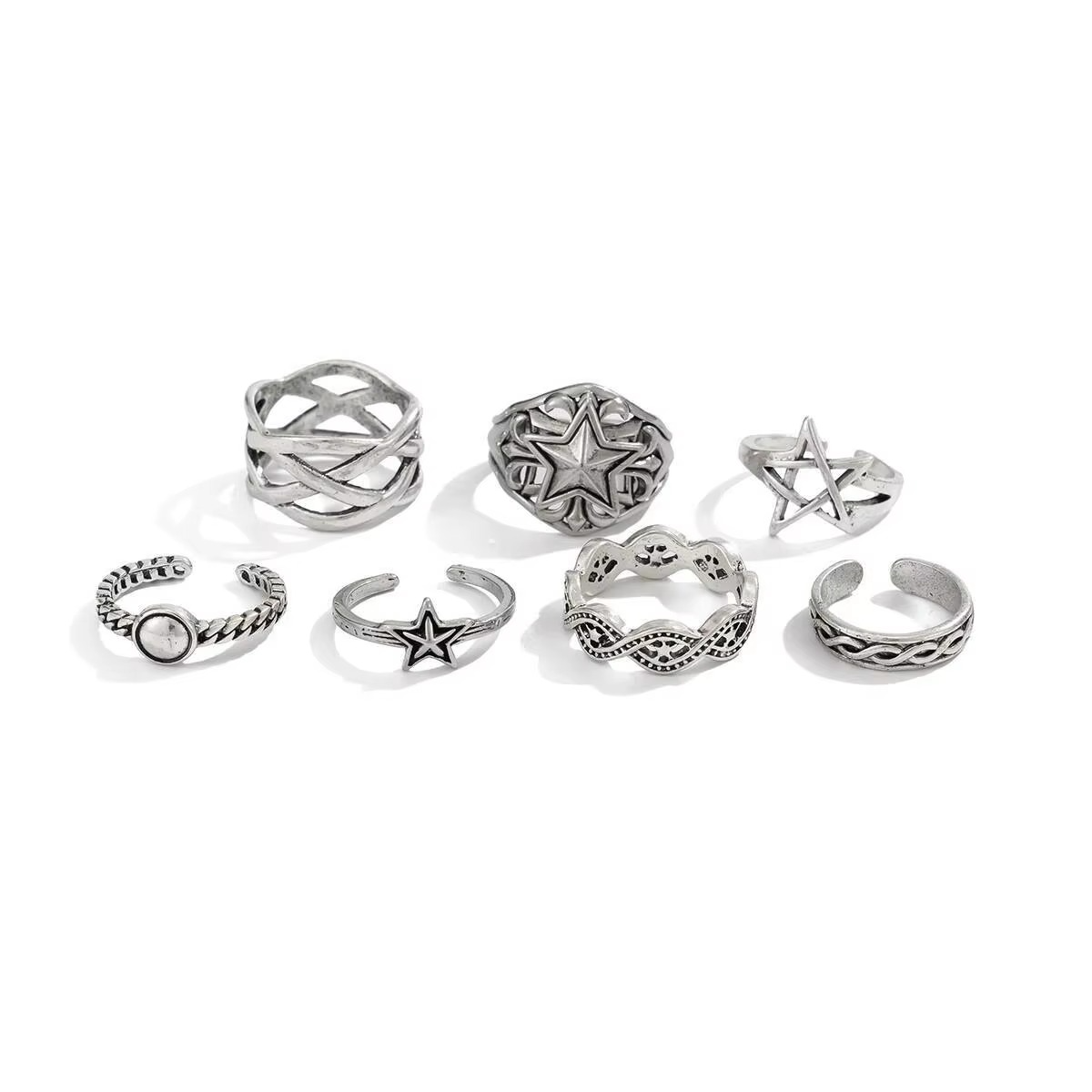 Edgy 7 Piece Mens Rockstar Ring Set - Hehif