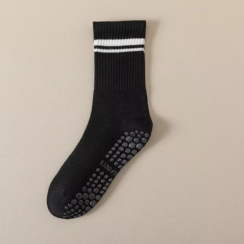 Comfortable Crew Striped Athletic Socks - Grip Sole, Moisture Wicking