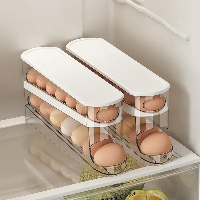 Easy Roll Egg Holder for Fridge, Double Layer Storage