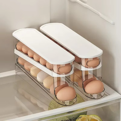 Easy Roll Egg Holder for Fridge, Double Layer Storage
