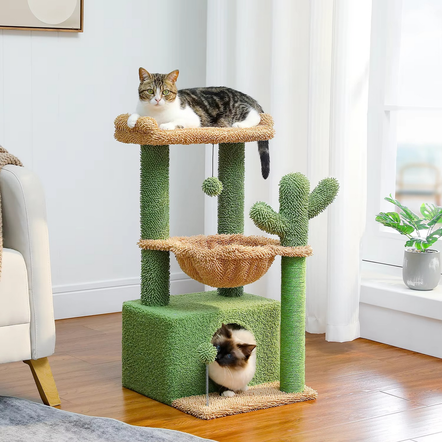 Cozy Cat Climbing Tower with Hideaway, Swing, and Scratcher