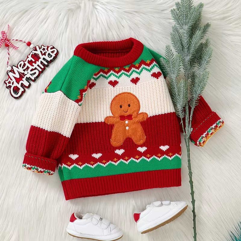 Kids Festive Holiday Sweater Gingerbread Knit Top