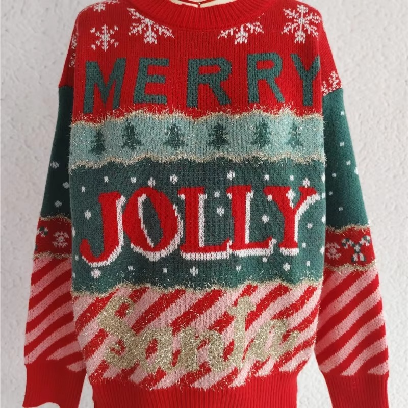 Cozy Festive Crew Neck Oversized Winter Sweater for Women