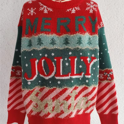 Cozy Festive Crew Neck Oversized Winter Sweater for Women