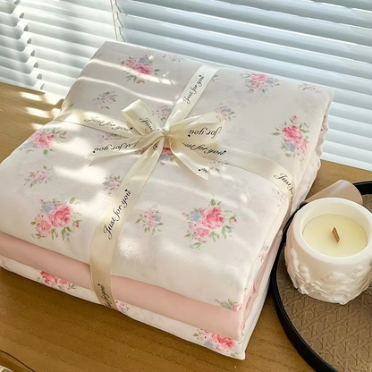 Pretty Patterned Cotton Bed Set with Duvet Cover - Hehif