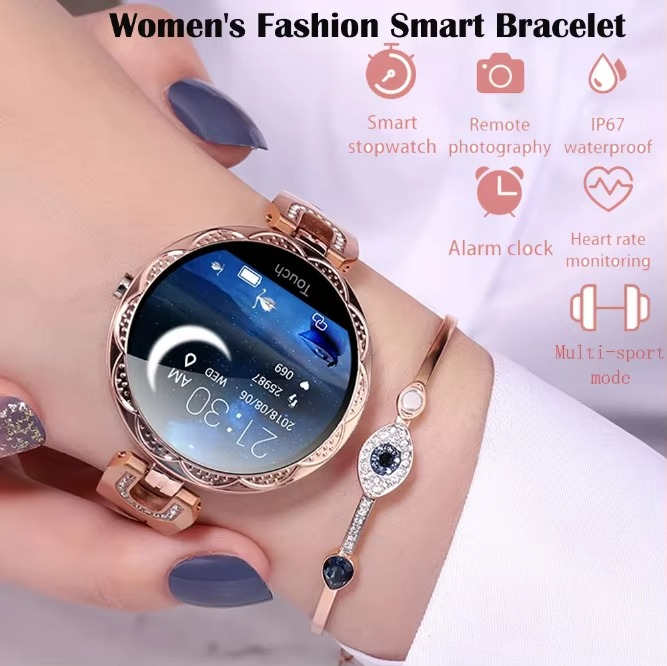 Stylish Ladies Smartwatch with Gemstone Face and Fitness Tracker
