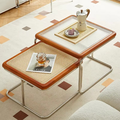 Classic Wicker Coffee Table with Glass Top