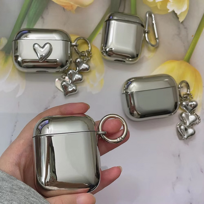 Shiny Silver AirPods Cover with Mirror Finish Keychain