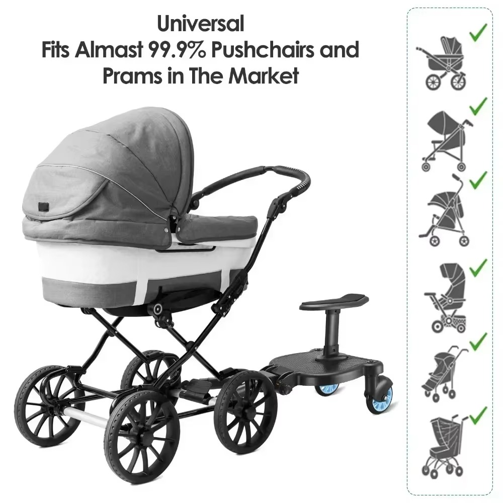 Double Stroller Rider Standing Platform with Removable Seat