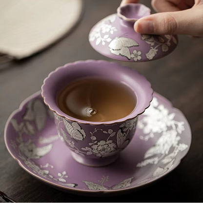 Colorful Ceramic Butterfly Tea Infuser Bowl with Lid