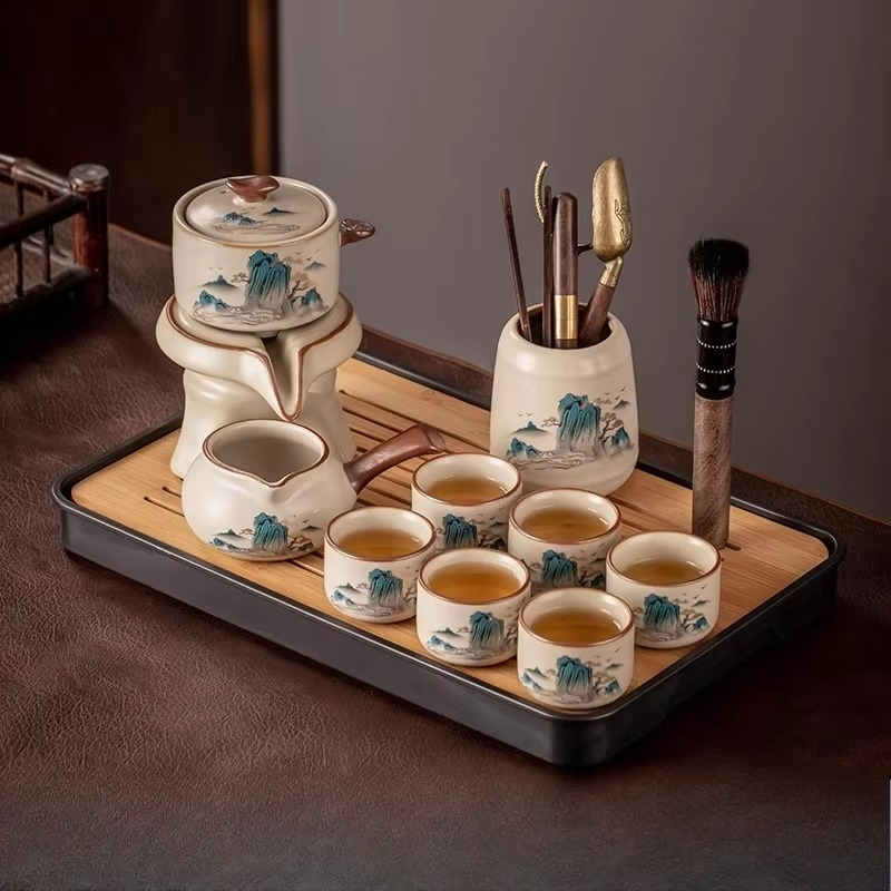Natural Wood Tea Server Tray with Drip Tray