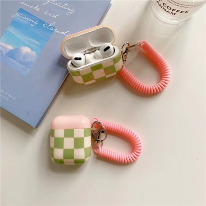 Glittery Grid AirPods Cover with Sparkle Chain Strap