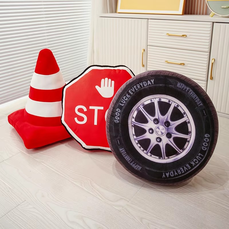Comfy Road Sign Throw Pillow – Colorful Traffic Cushion