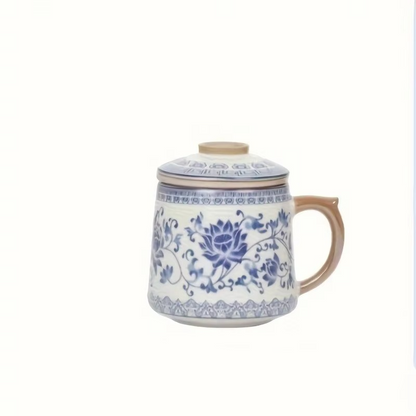 Colorful Floral Ceramic Tea Cup with Lid - Hehif