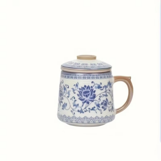 Colorful Floral Ceramic Tea Cup with Lid - Hehif