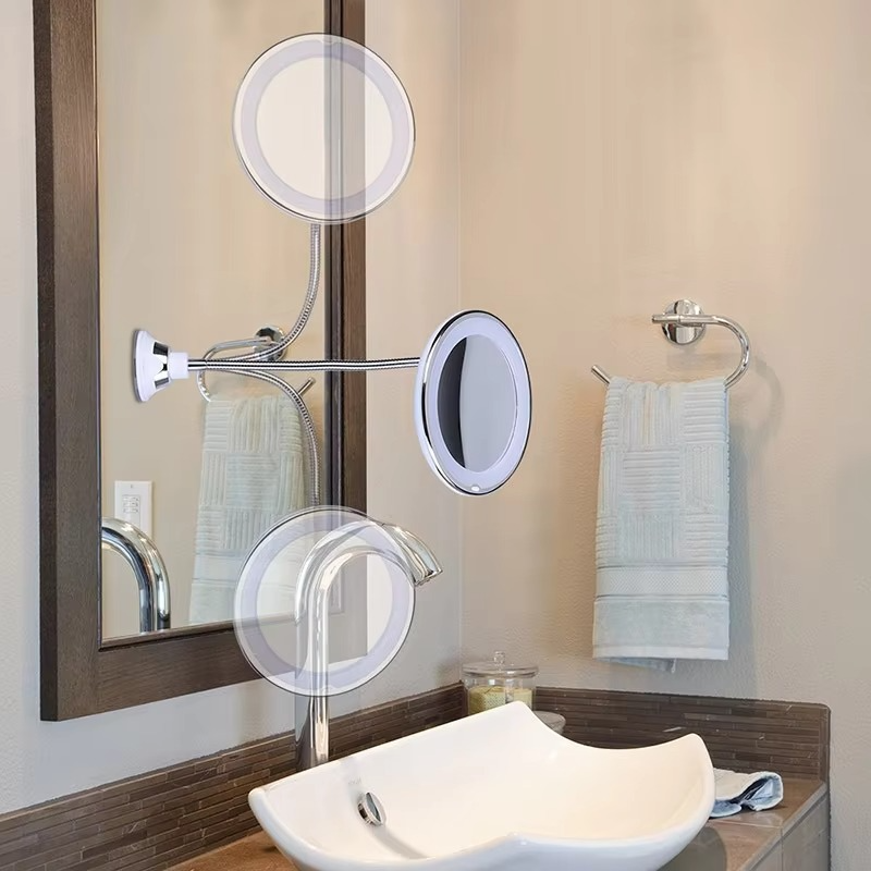 Portable Adjustable LED Vanity Mirror with 10X Zoom