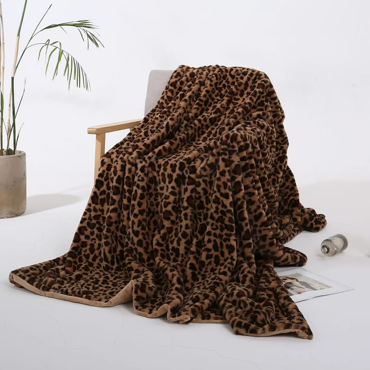 Faux Fur Leopard Pattern Plush Throw Blanket