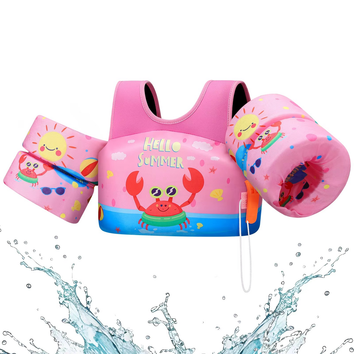Childrens Swim Vest with Floaties and Safety Whistle
