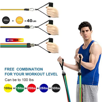 Home Gym 11pc Resistance Band Exercise Kit