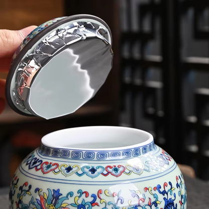 Ceramic White Blue Tea Canister Jar