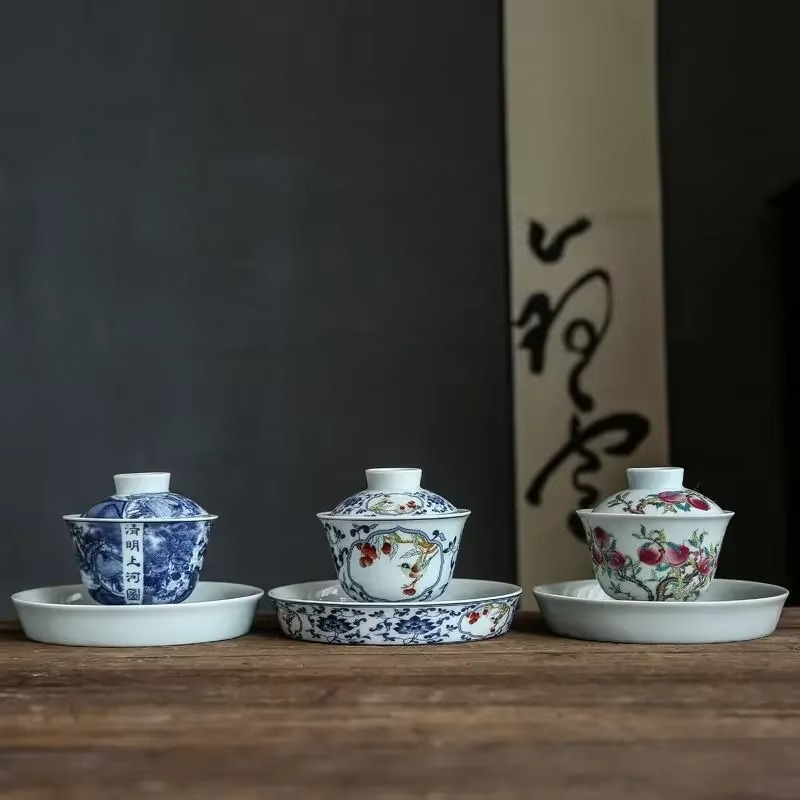 Traditional Asian Tea Set with Infuser and Decorative Cups