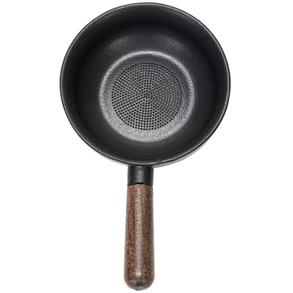 Rustic Wooden Handle Ceramic Tea Infuser with Built-in Strainer - Hehif