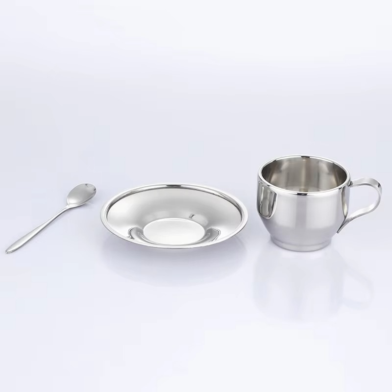 Insulated Metal Coffee Mug Set with Saucer and Utensil - Hehif