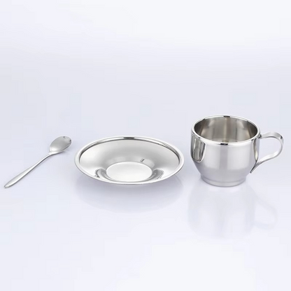 Insulated Metal Coffee Mug Set with Saucer and Utensil - Hehif