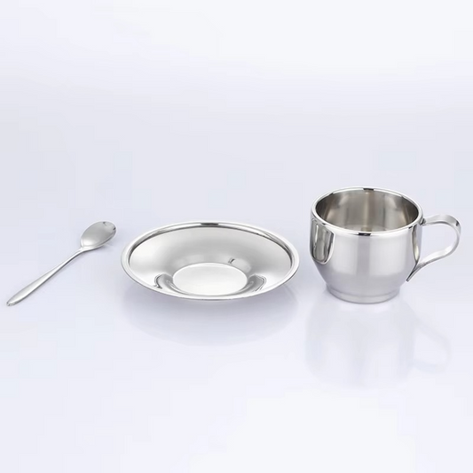 Insulated Metal Coffee Mug Set with Saucer and Utensil - Hehif
