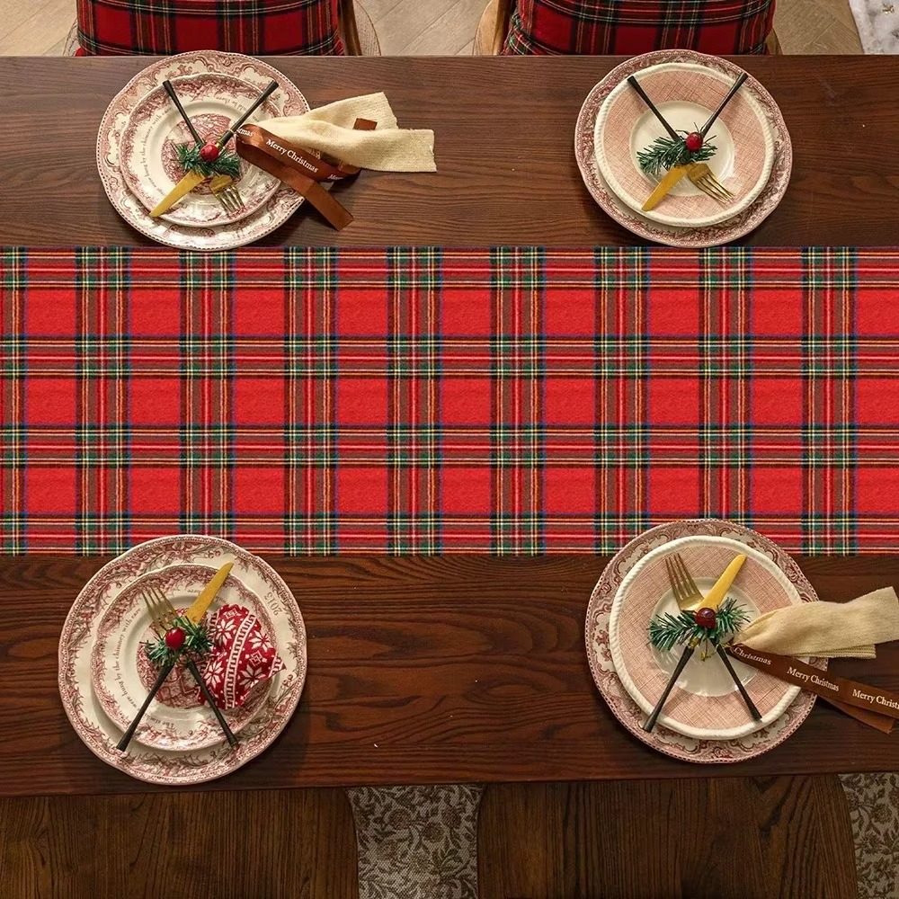 Festive Red Plaid Holiday Table Runner