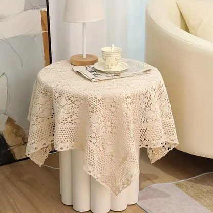 Classic Embroidered Lace Table Cover with Floral Pattern - Hehif